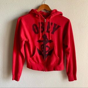 SOLD - Obey Anchor Zip Red Hoodie in Size Small